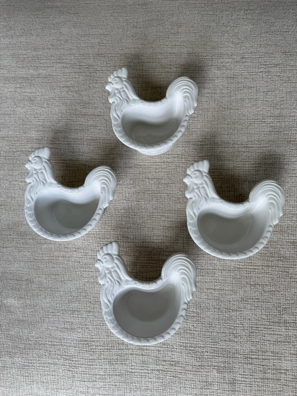 Temptations by Tara, Doodle Doo, 8 oz, Chicken Ramekins White, Ceramic, Set of 4